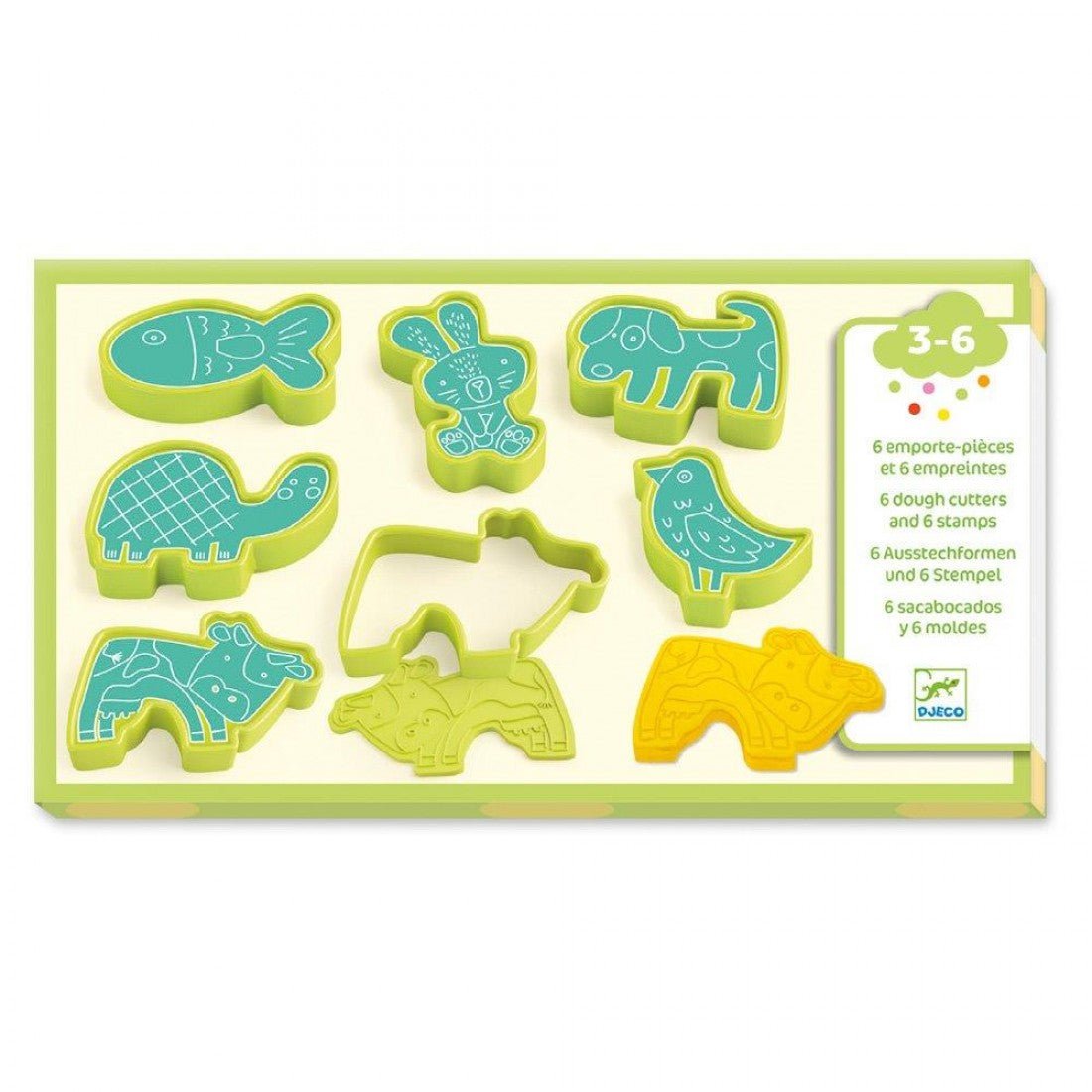 Djeco 6 stampini e 6 calchi per plastilina Animali - Emotions Toy