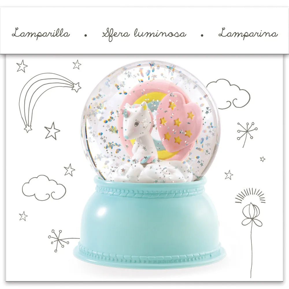 Djeco Little Big room Luce notturna a forma di palla di neve Unicorno - Emotions Toy