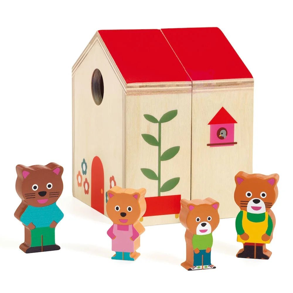 Djeco Minihouse Mini casa con la famiglia dei gatti in legno - Emotions Toy