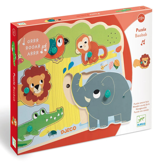 Djeco Puzzle Baobab Puzzle sonoro in legno - Emotions Toy