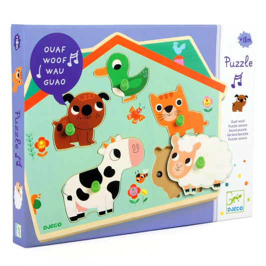 Djeco Puzzle Ouaf woof Puzzle a incastro sonoro in legno - Emotions Toy